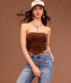 Sterling & Stitch Pieced Lace Hanky Tube Top Brown Best