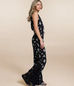 Willow & Root Pieced Lace Jumpsuit Black Ivory Best