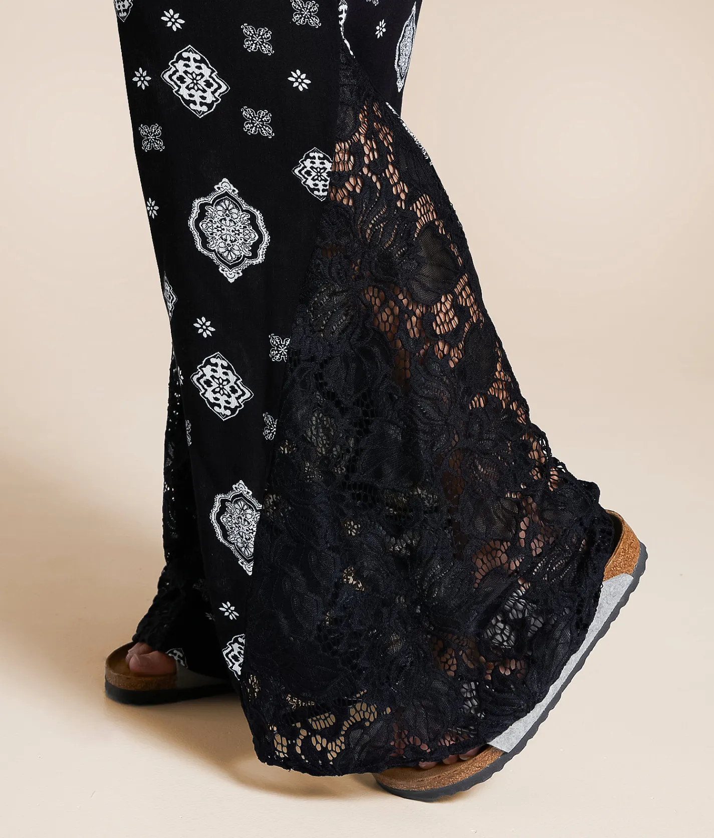 Willow & Root Pieced Lace Jumpsuit Black Ivory Best