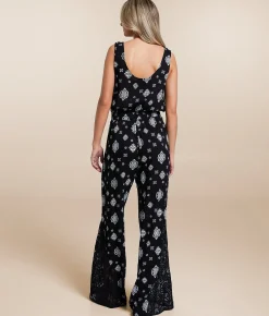 Willow & Root Pieced Lace Jumpsuit Black Ivory Best