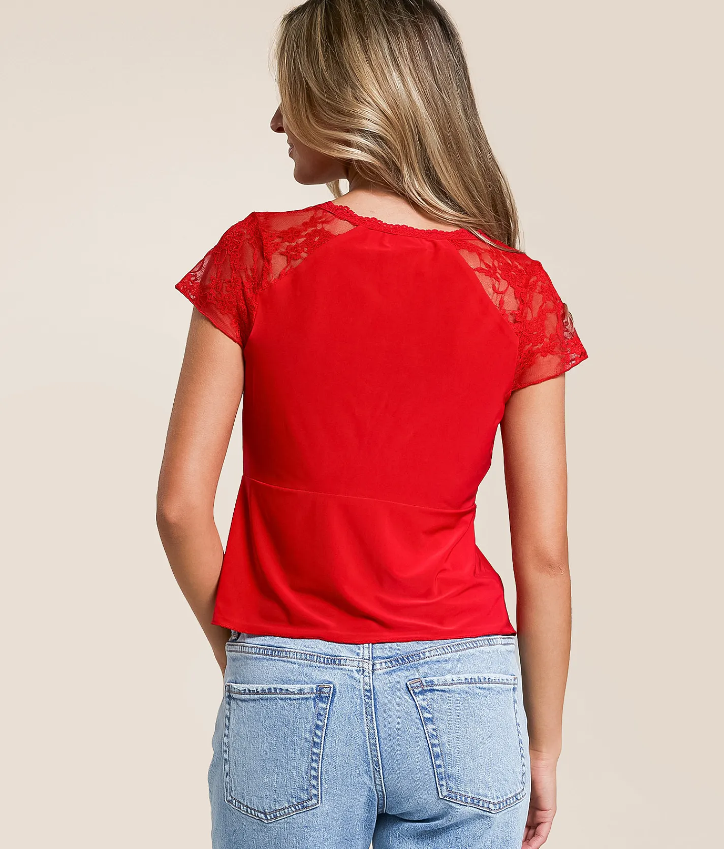 Tops | Willow & Root Pieced Lace Keyhole Top Red