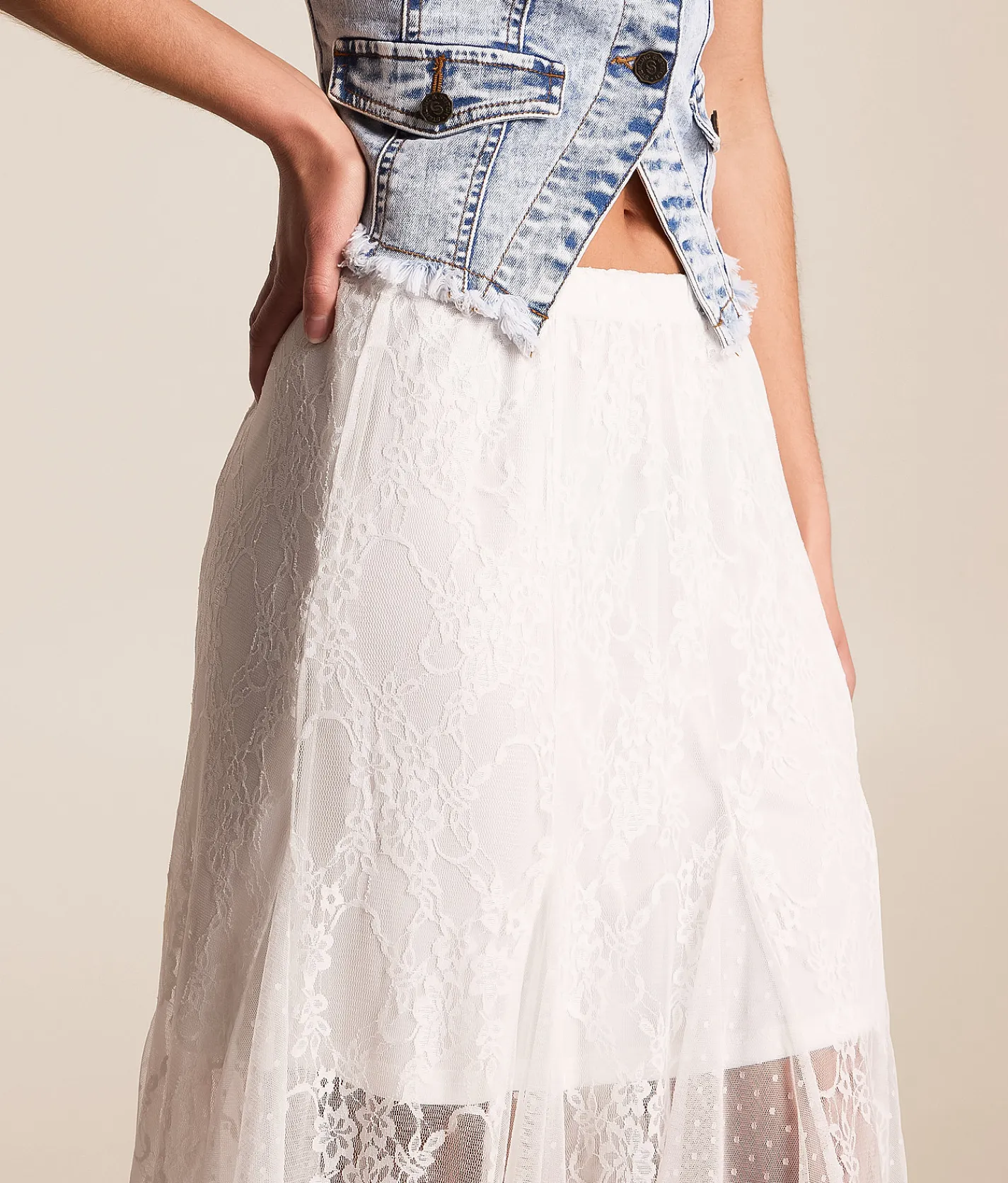 Bottoms | Willow & Root Pieced Lace Maxi Skirt White