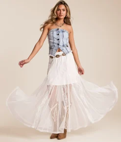 Bottoms | Willow & Root Pieced Lace Maxi Skirt White