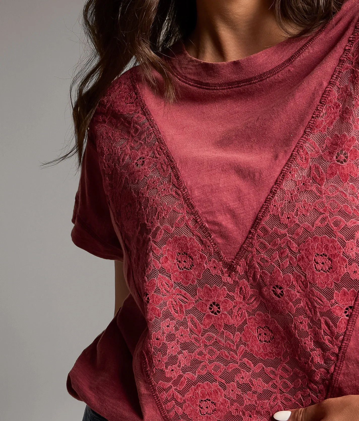 Tops | BKE Pieced Lace Top Dry Rose