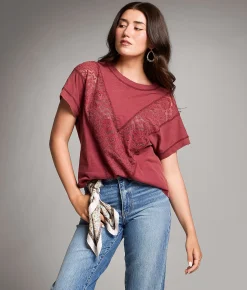 Tops | BKE Pieced Lace Top Dry Rose