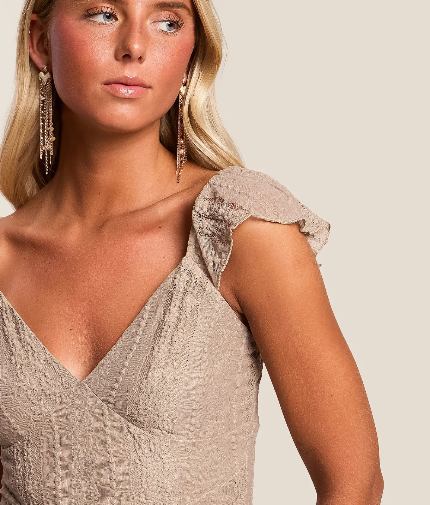Willow & Root Pieced Lace Top Brown Clearance