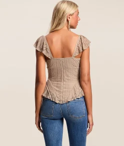 Willow & Root Pieced Lace Top Brown Clearance