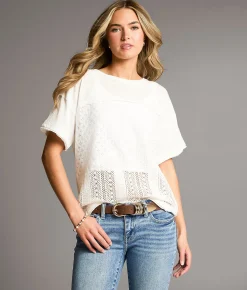 BKE Pieced Lace Top Pink New