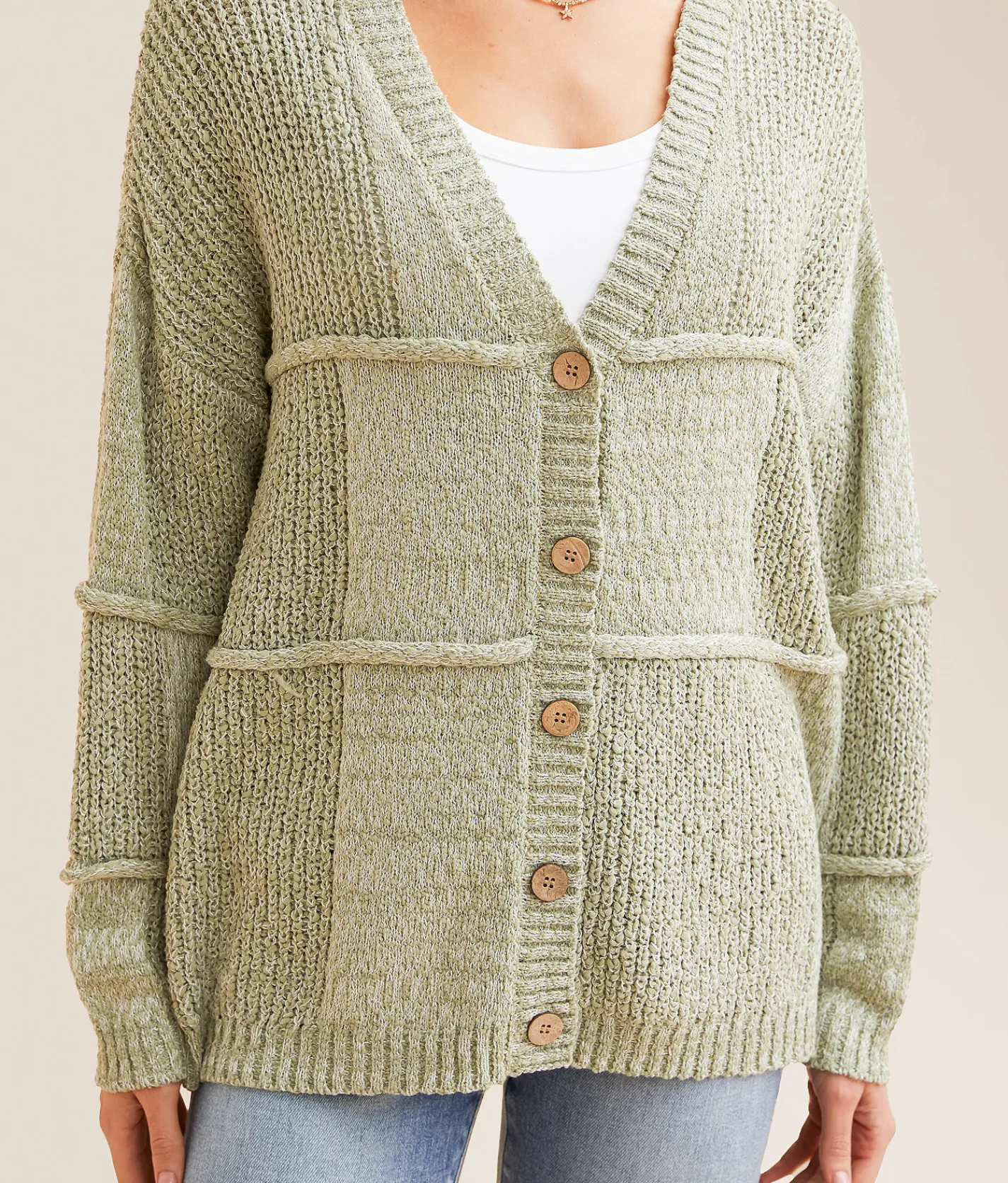 BKE Pieced Nubby Cardigan Sweater Bronze Marl Outlet
