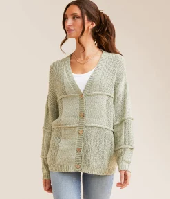 BKE Pieced Nubby Cardigan Sweater Bronze Marl Outlet