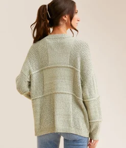 BKE Pieced Nubby Cardigan Sweater Bronze Marl Outlet