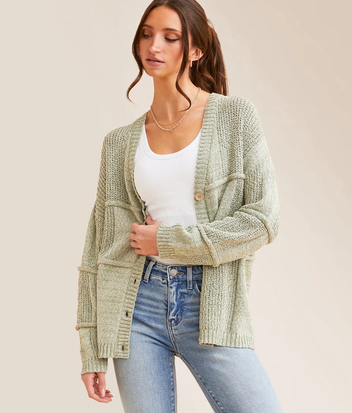 BKE Pieced Nubby Cardigan Sweater Bronze Marl Outlet
