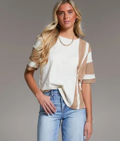 Tops | BKE Pieced Open Weave T-Shirt Cream