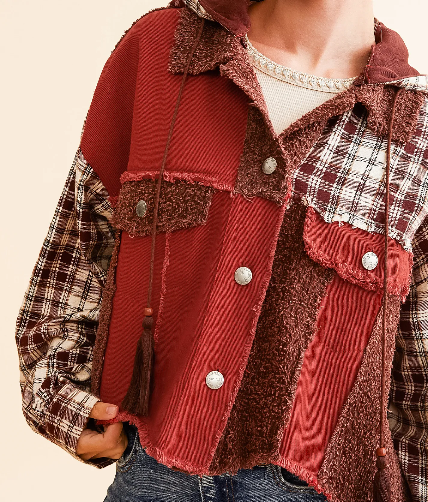Miss Me Pieced Plaid Hooded Shacket Multi Red Discount