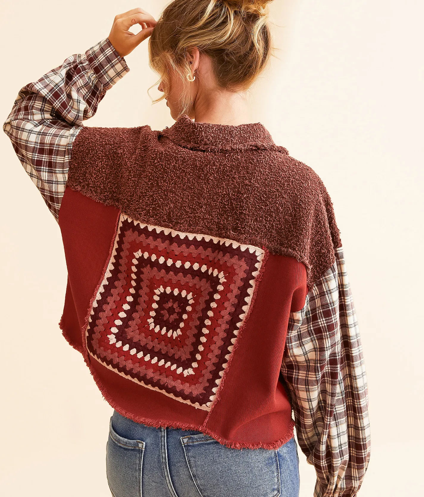 Miss Me Pieced Plaid Hooded Shacket Multi Red Discount