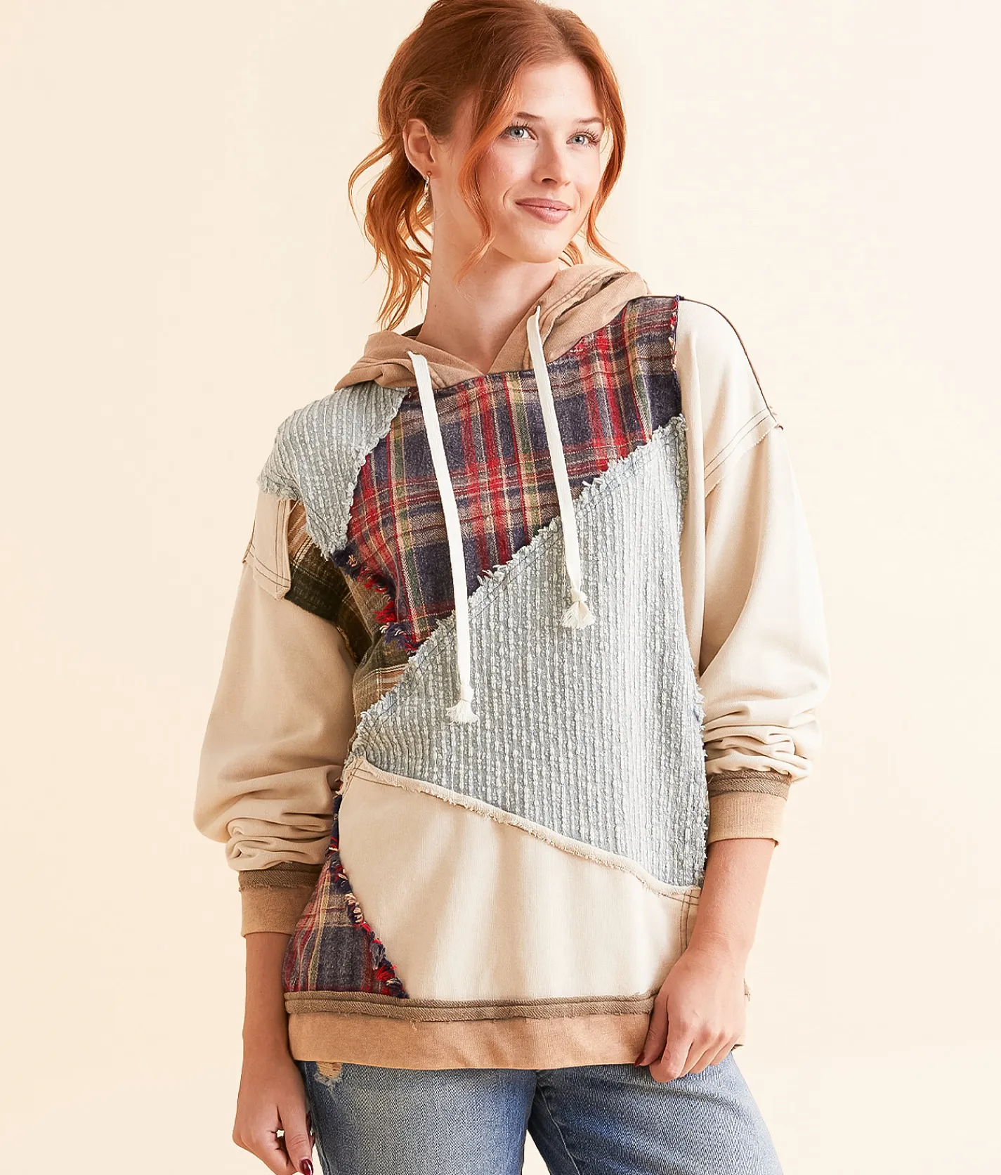 Tops | BKE Pieced Plaid Hoodie Multi