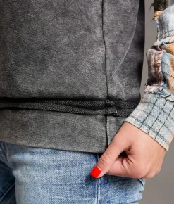 Tops | BKE Pieced Plaid Pullover Washed Black PLaid