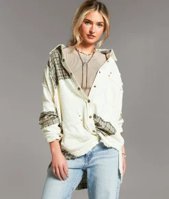 BKE Pieced Plaid Shacket Cream