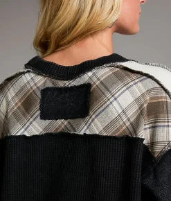 BKE Pieced Plaid Thermal Black New
