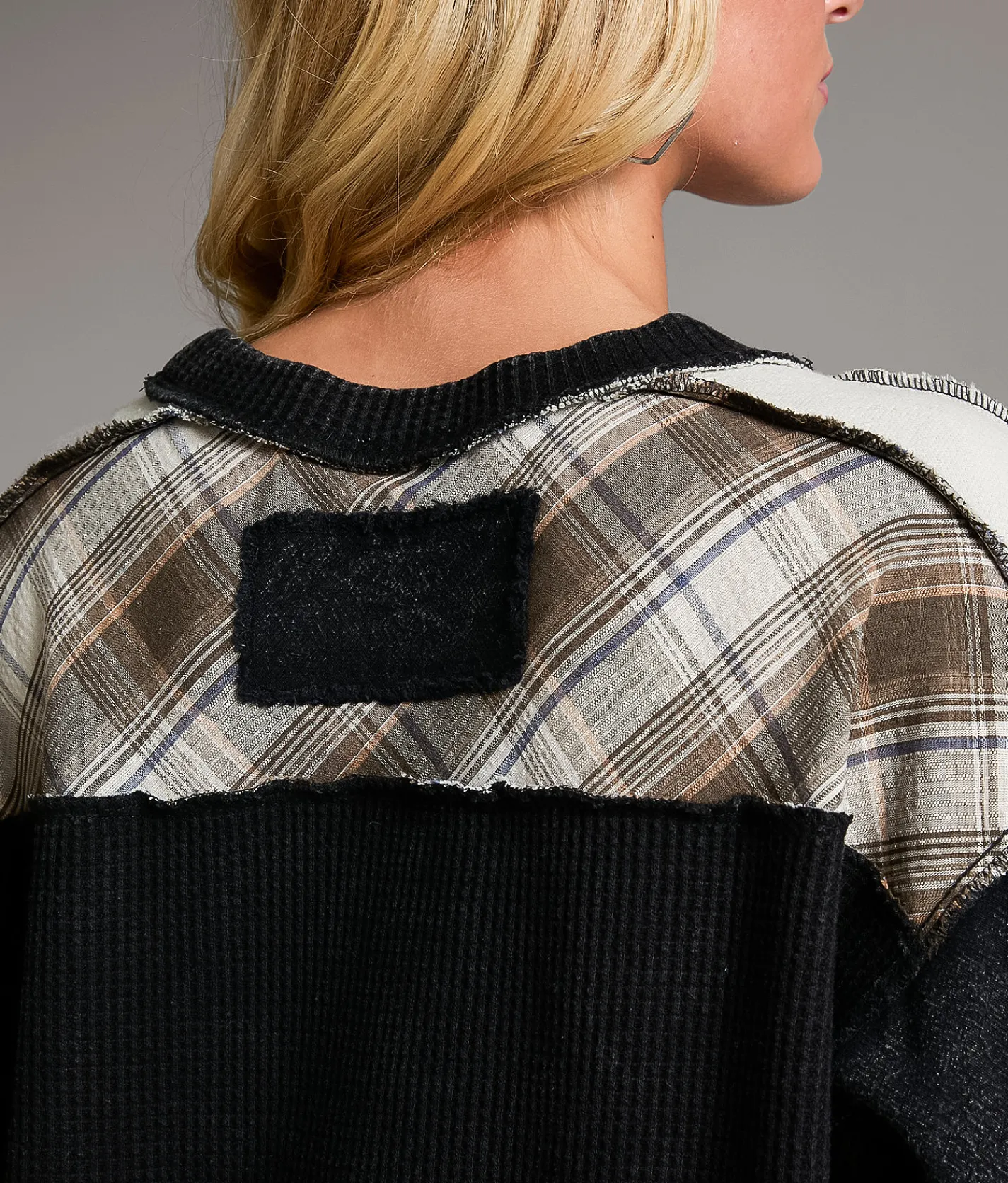 BKE Pieced Plaid Thermal Black New