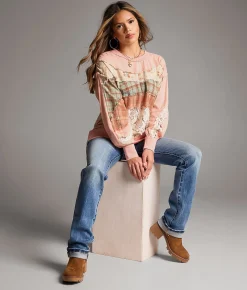 BKE Pieced Plaid Top Pink Mix Clearance