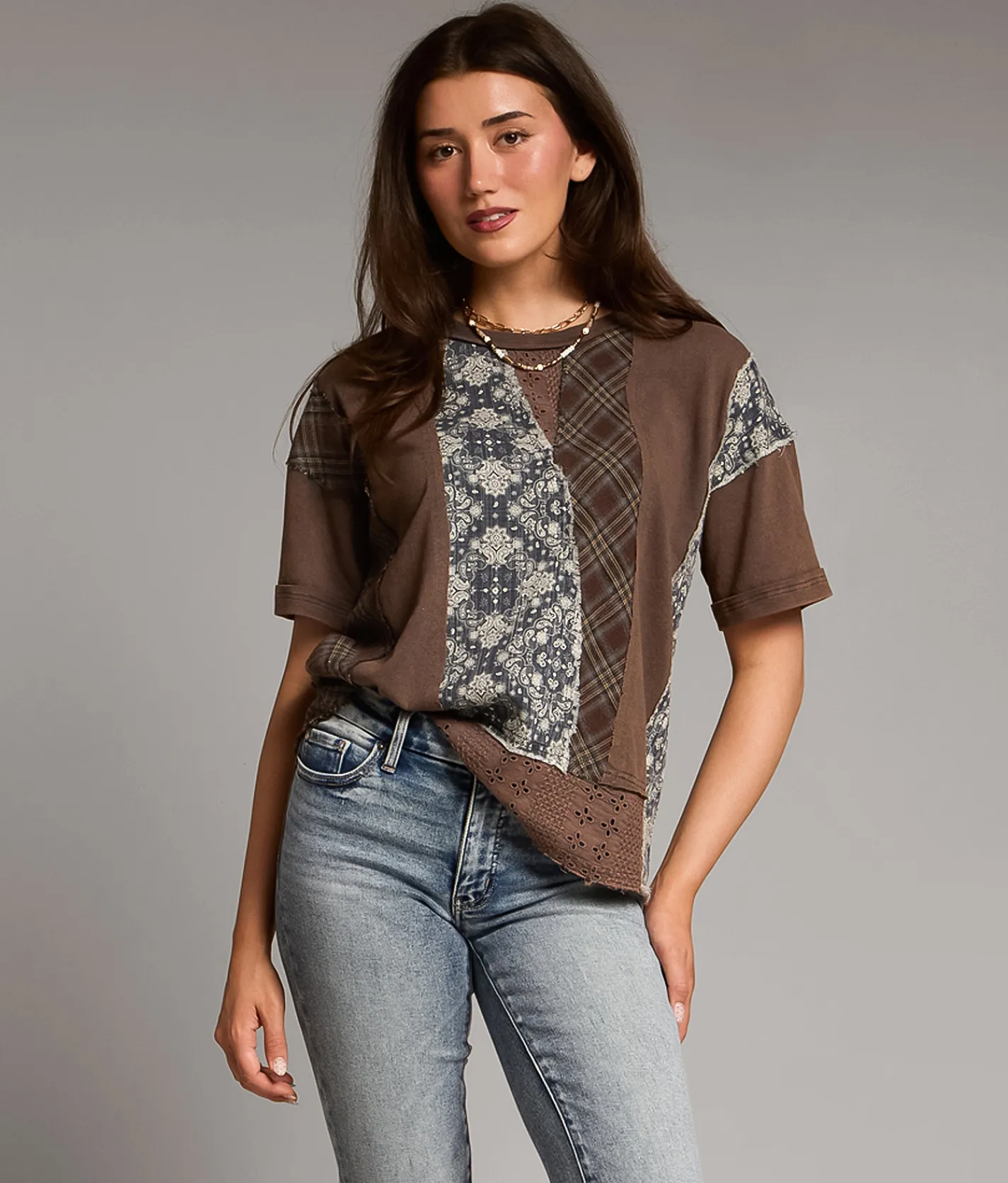 Tops | BKE Pieced Plaid T-Shirt Assorted