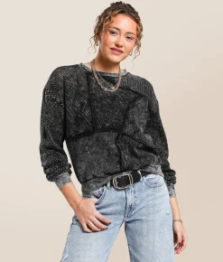 Gilded Intent Pieced Pullover Washed Black Clearance