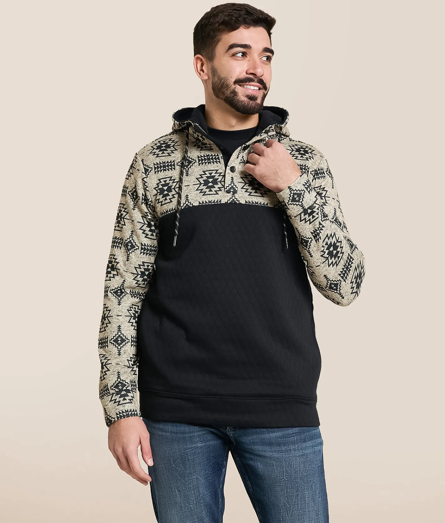 Tops | Departwest Pieced Quarter Snap Hooded Sweatshirt Pure Cashmere