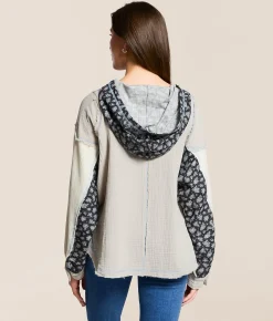 POL Pieced Quarter Zip Hoodie Light Taupe Outlet