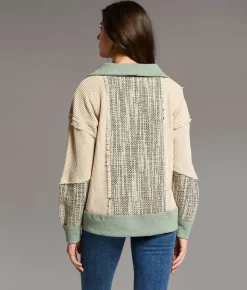 BKE Pieced Quarter Zip Oversized Pullover Gardenia Abyss Online