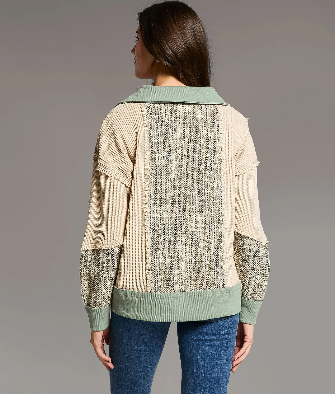 BKE Pieced Quarter Zip Oversized Pullover Gardenia Abyss Online
