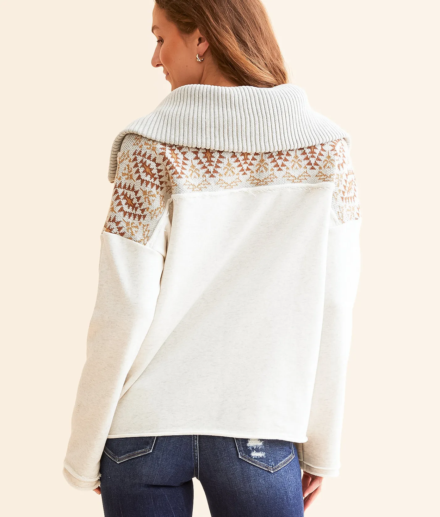 Tops | Miss Me Pieced Quarter Zip Pullover Oatmeal