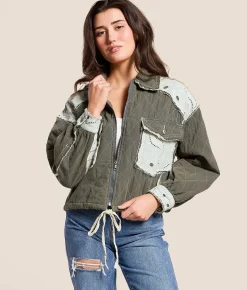 POL Pieced Quilt Jacket Moss Charcoal Outlet