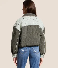 POL Pieced Quilt Jacket Moss Charcoal Outlet