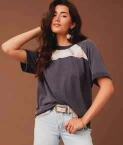 Tops | Gimmicks Pieced Quilt T-Shirt Mood Indigo