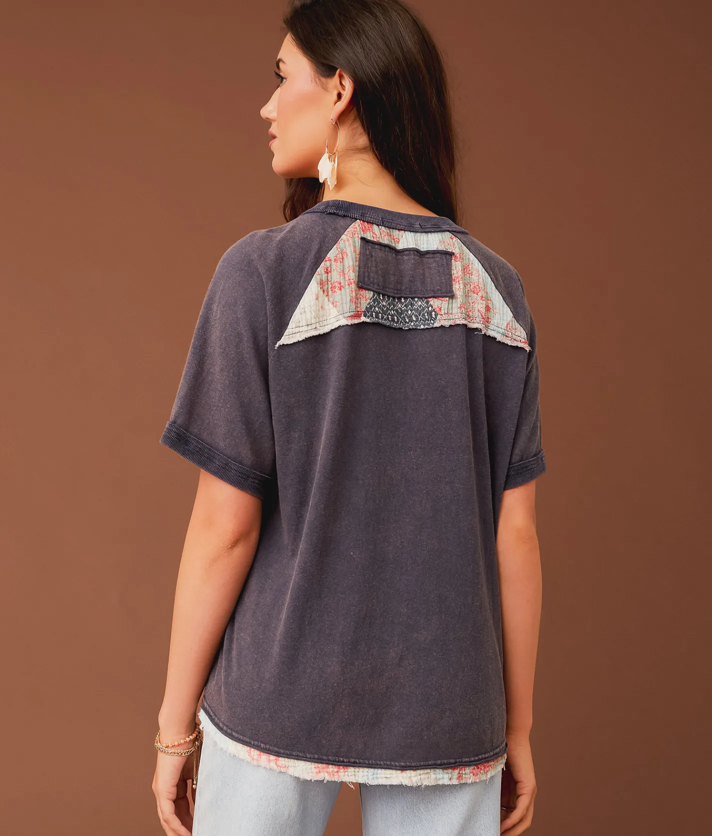 Tops | Gimmicks Pieced Quilt T-Shirt Mood Indigo