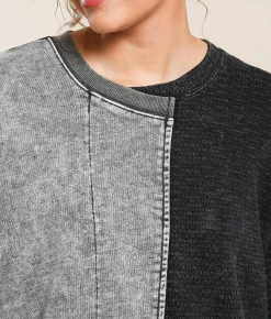 Gilded Intent Pieced Raw Edge Oversized Pullover Assorted Hot