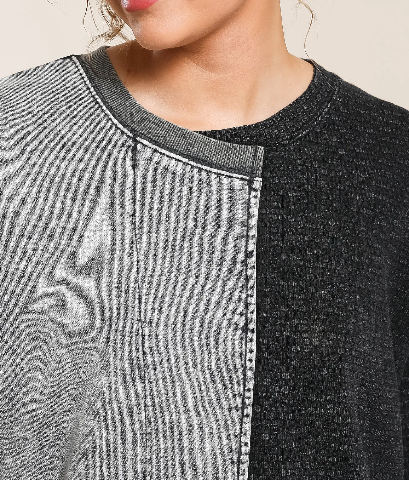 Gilded Intent Pieced Raw Edge Oversized Pullover Assorted Hot