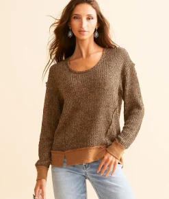 BKE Pieced Raw Edge Pullover Brown Best