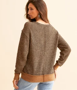 BKE Pieced Raw Edge Pullover Brown Best