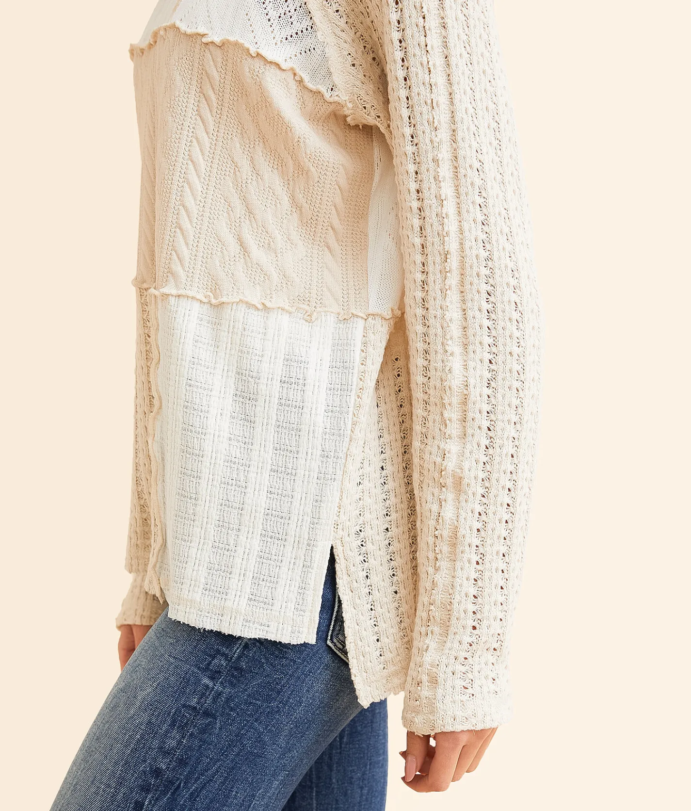 Tops | BKE Pieced Raw Edge Top Cream