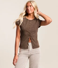 Gilded Intent Pieced Raw Edge Washed Top French Roast Clearance