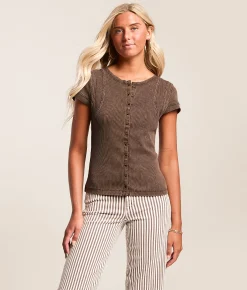 Gilded Intent Pieced Raw Edge Washed Top French Roast Clearance