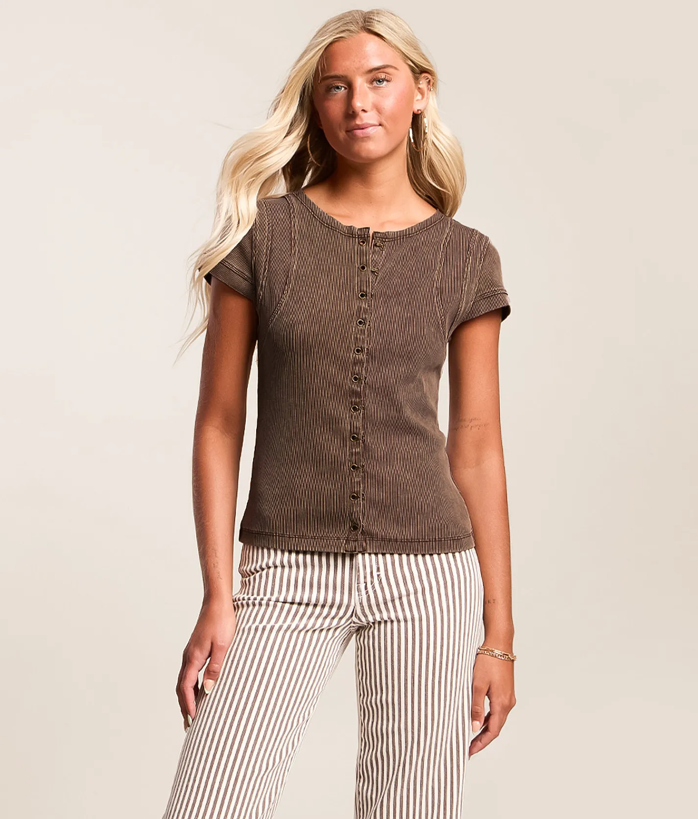 Gilded Intent Pieced Raw Edge Washed Top French Roast Clearance
