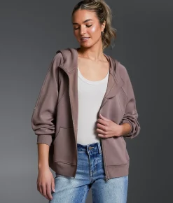 Buckle Black Pieced Rib Knit Hoodie Deep Taupe Online