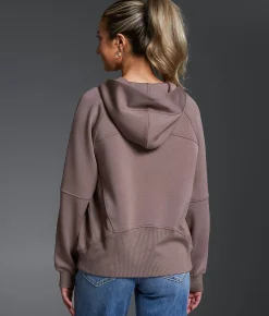 Tops | Buckle Black Pieced Rib Knit Hoodie Deep Taupe