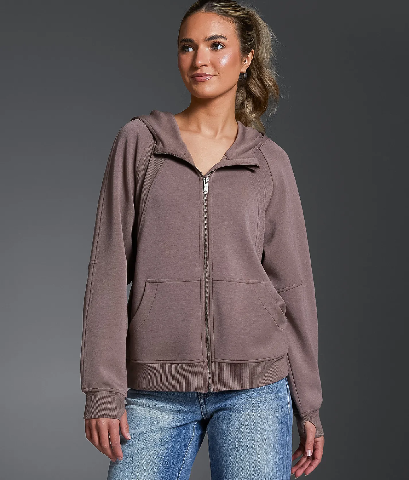 Tops | Buckle Black Pieced Rib Knit Hoodie Deep Taupe