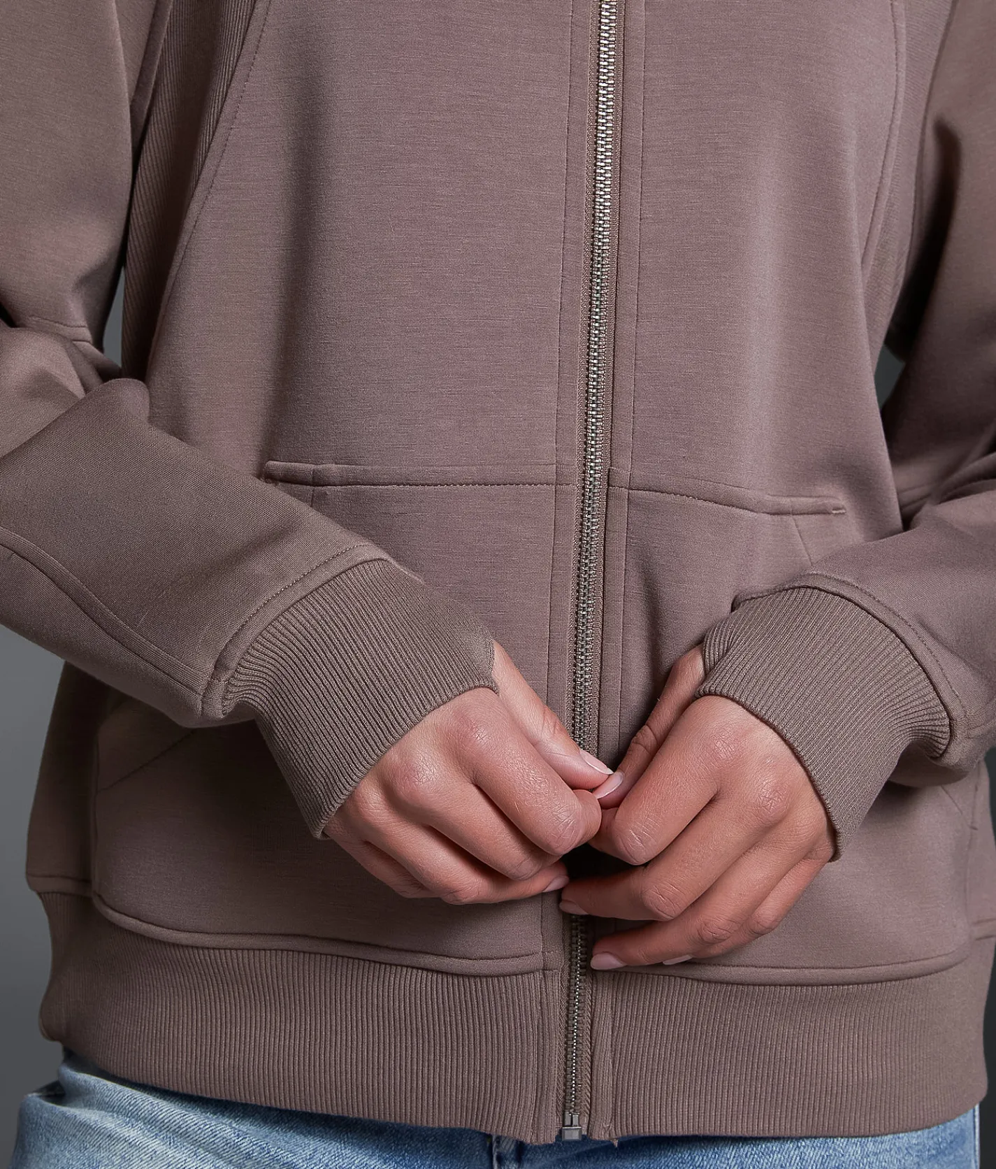 Tops | Buckle Black Pieced Rib Knit Hoodie Deep Taupe