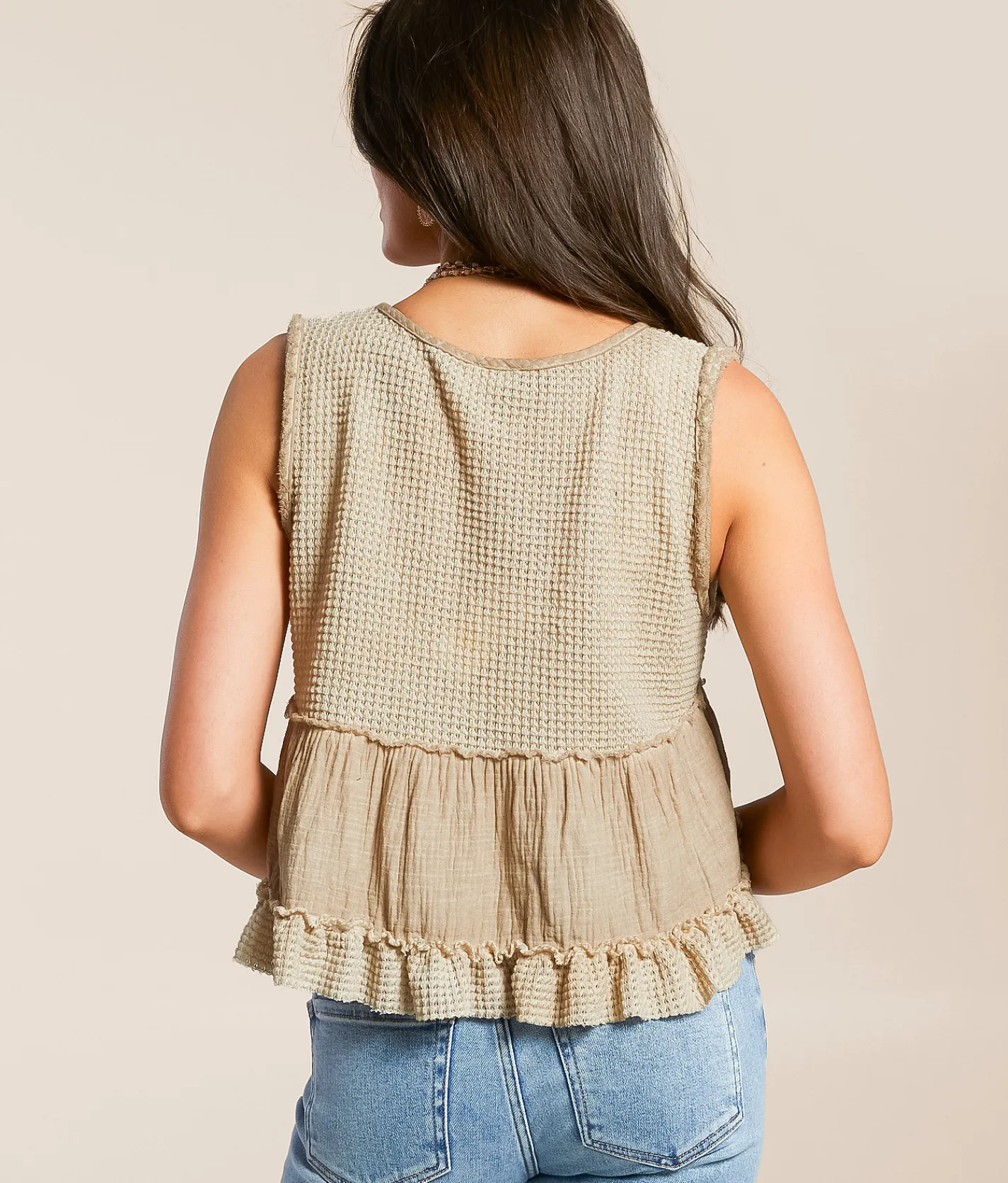 Tops | POL Pieced Ruffle Cropped Tank Top Coral Orange