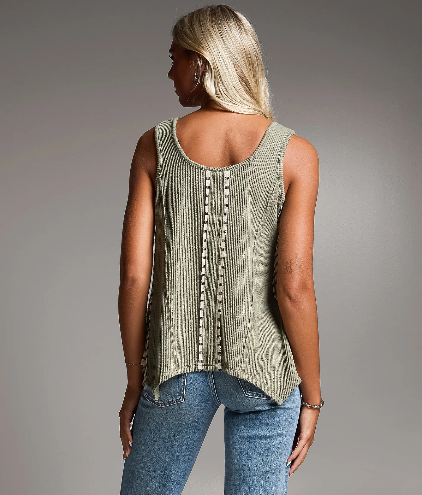 BKE Pieced Stripe Tank Top Vetiver Online